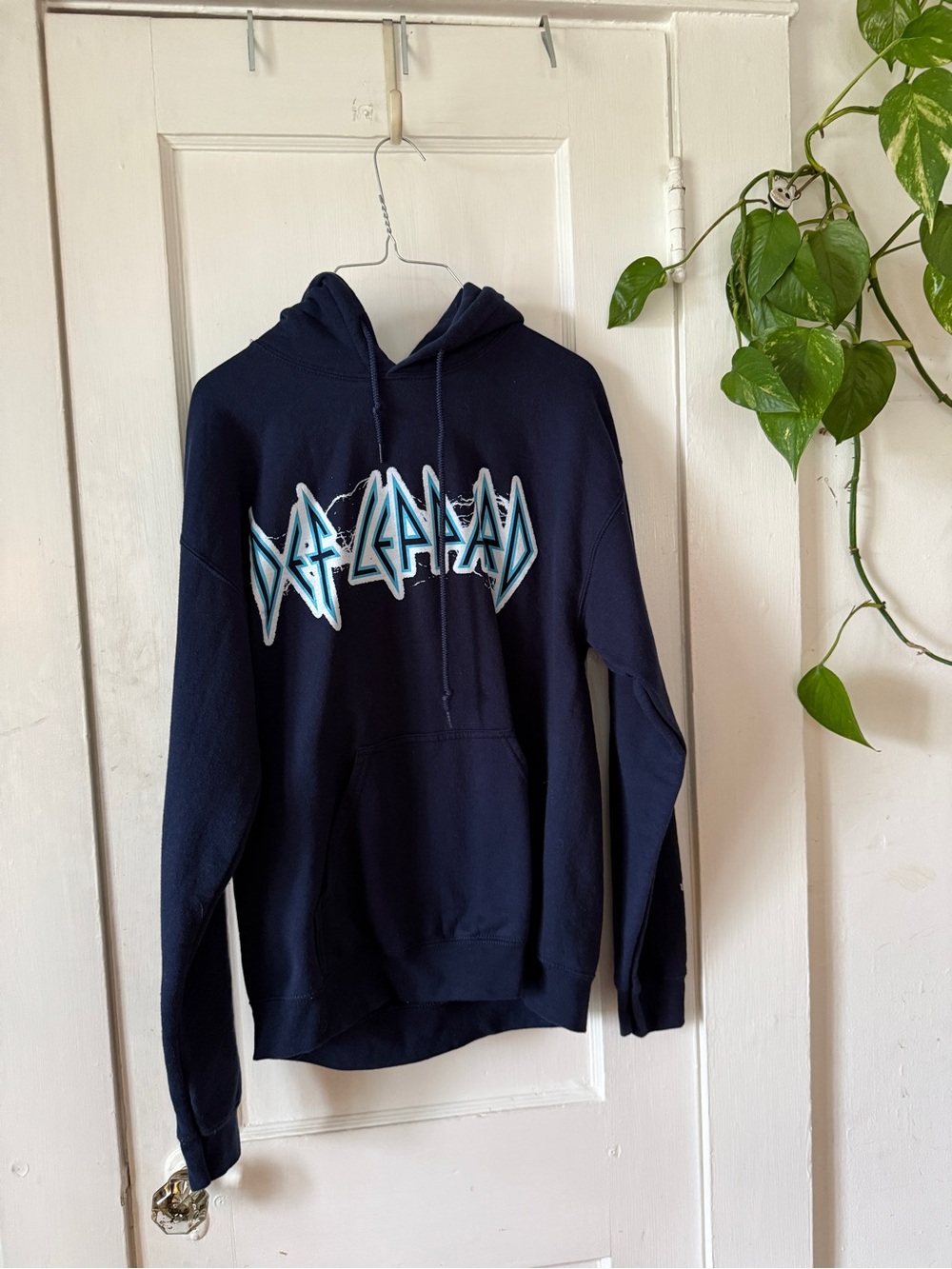 Gildan Navy Blue Def Leppard Graphic Crewneck Hoodie